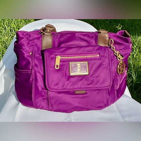 Juicy Couture Vintage Purple Nylon Tote Bag Gold Accents Multiple Compartments! - Picture 3 of 14